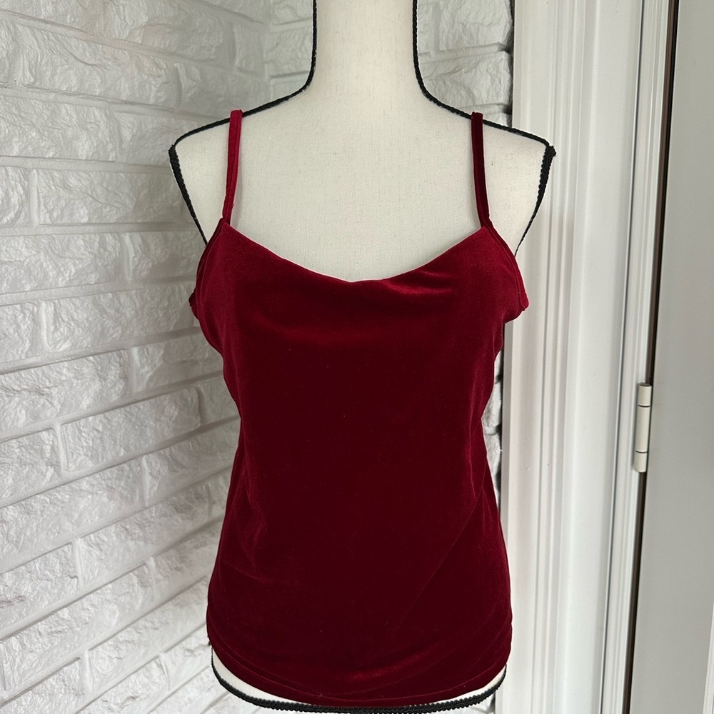 Velvet Spaghetti Strap Cami Top- Red